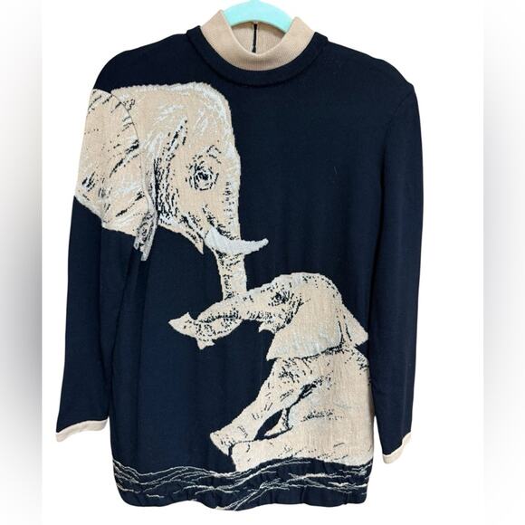 Vtg St. John Knit Elephant Sweater Womens S Marie Gray Santana Knit Intarsia - Picture 2 of 7